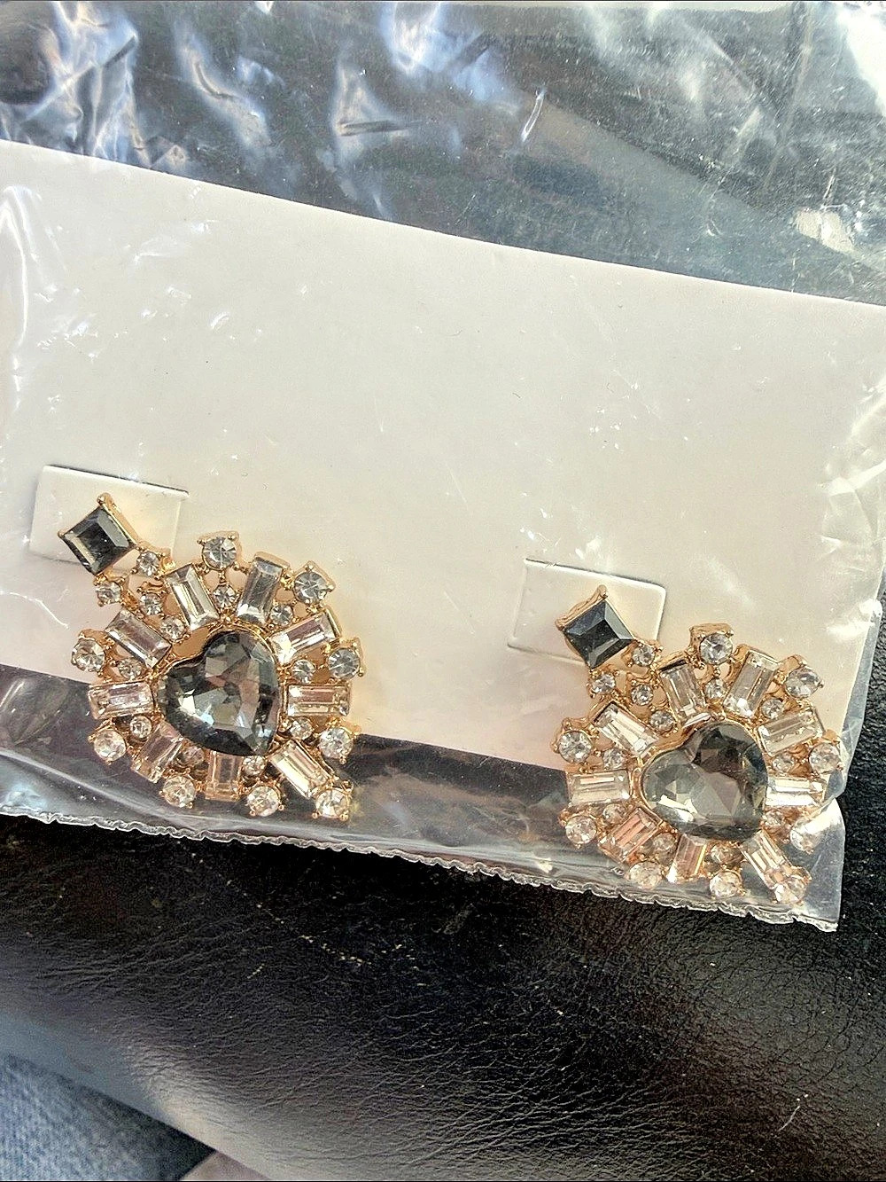 Crystal Statement Earrings in Gold & Black NWT